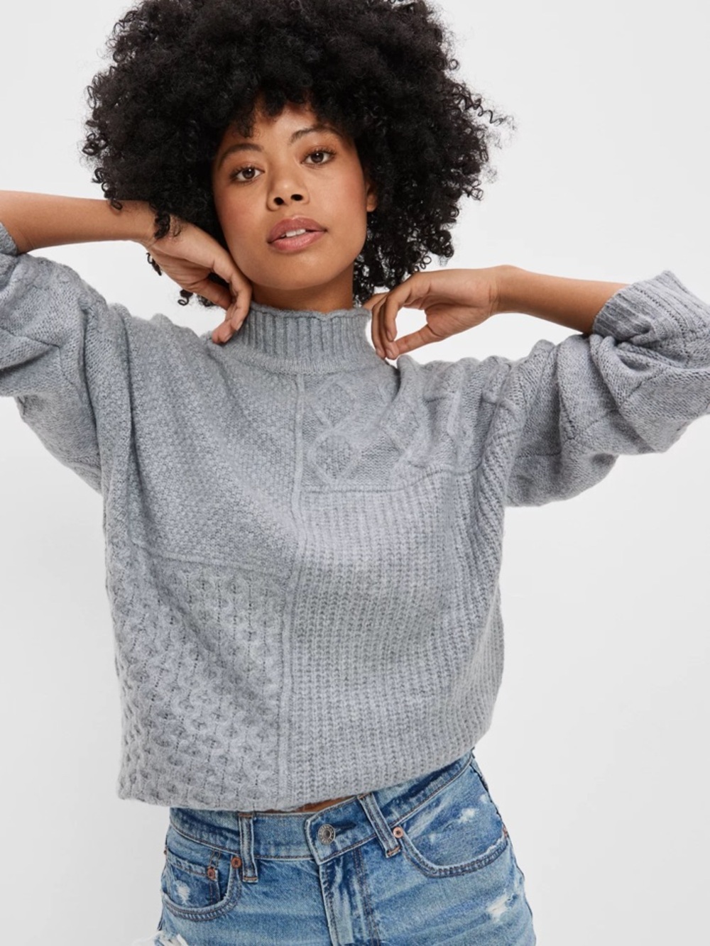 American Eagle AE Soft & Cozy Mixed Stitch Sweater grey size XL